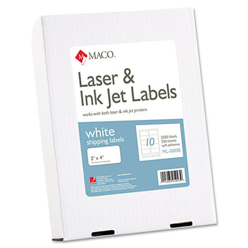 MACO® Cover-all Opaque Laser-inkjet Shipping Labels, Inkjet-laser Printers, 2 X 4, White, 10 Labels-sheet, 250 Sheets-box freeshipping - TVN Wholesale